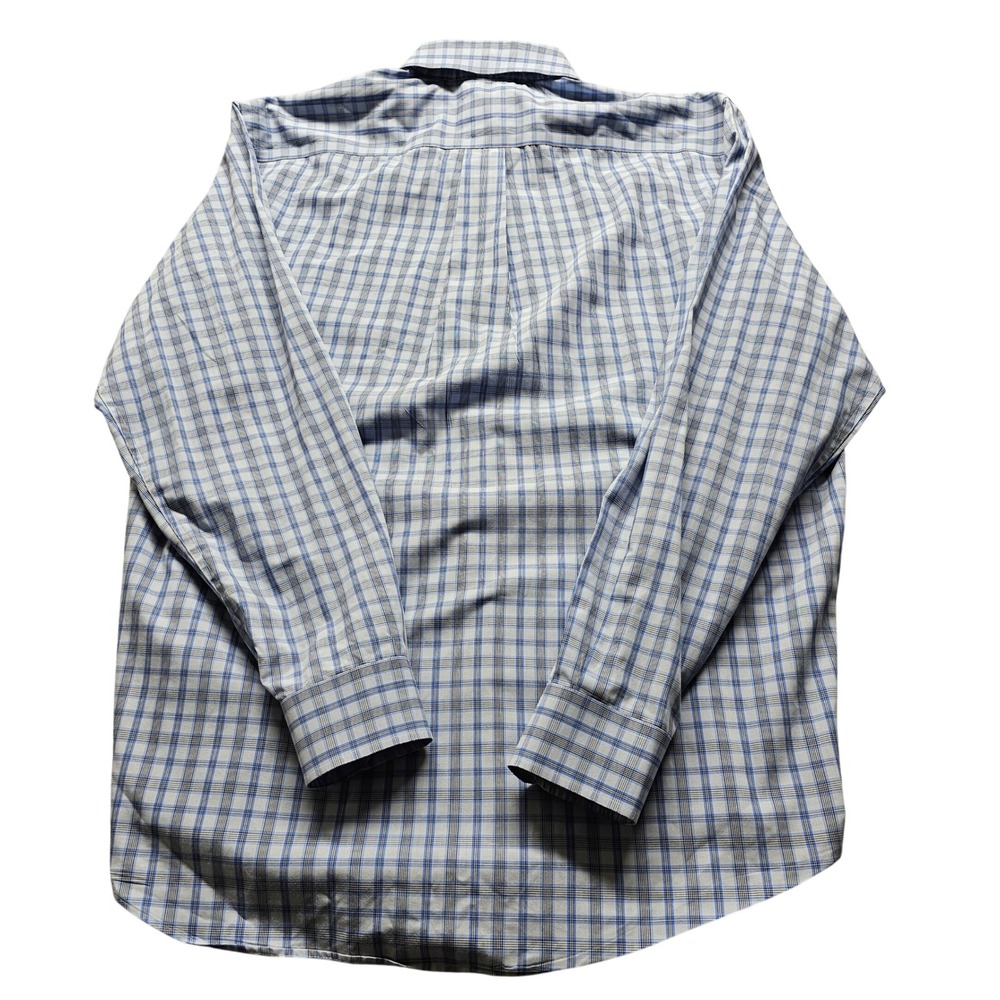Eddie Bauer Button Down Shirt Mens M Blue Plaid Wrinkle Resistant Cotton Outdoor